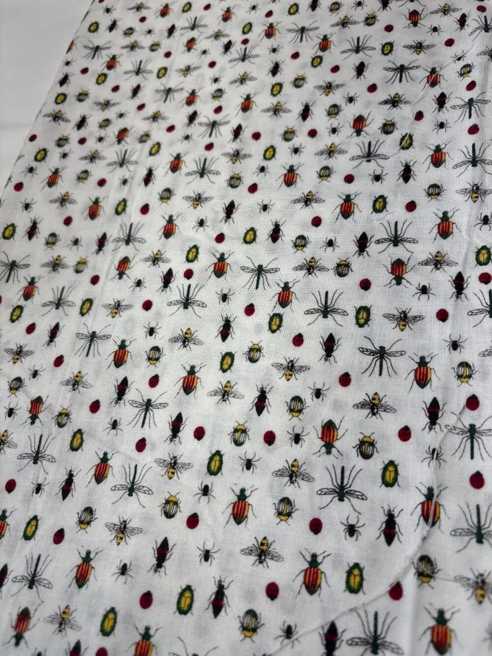 Bug Print White Cotton Fabric 16